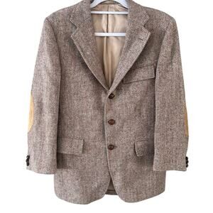 Vintage 90s Harris Tweed Mens 40S Wool Blazer Suede Elbow Patch Professor Oxford